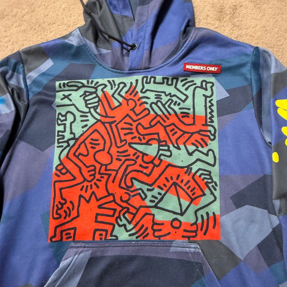 Keith Haring x Members Only Hoodie Mens Graffiti Art 2 Sided Size M - Picture 2 of 11